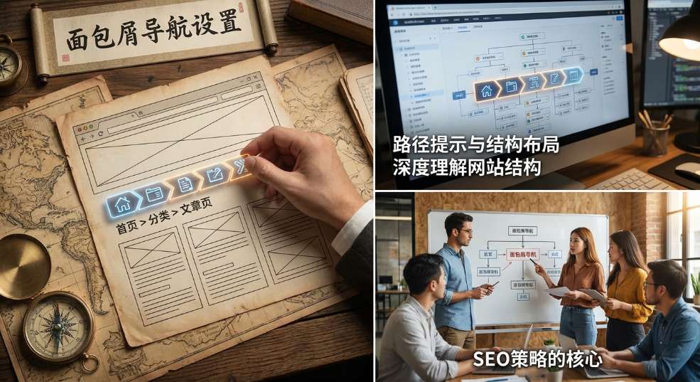 突破传统的思维！在网站优化的江湖中，面包屑导航设置（Breadcrumb Navigation Setup）其实远比你想象中的重要。它不仅能直观地指引用户路径，第二张图
